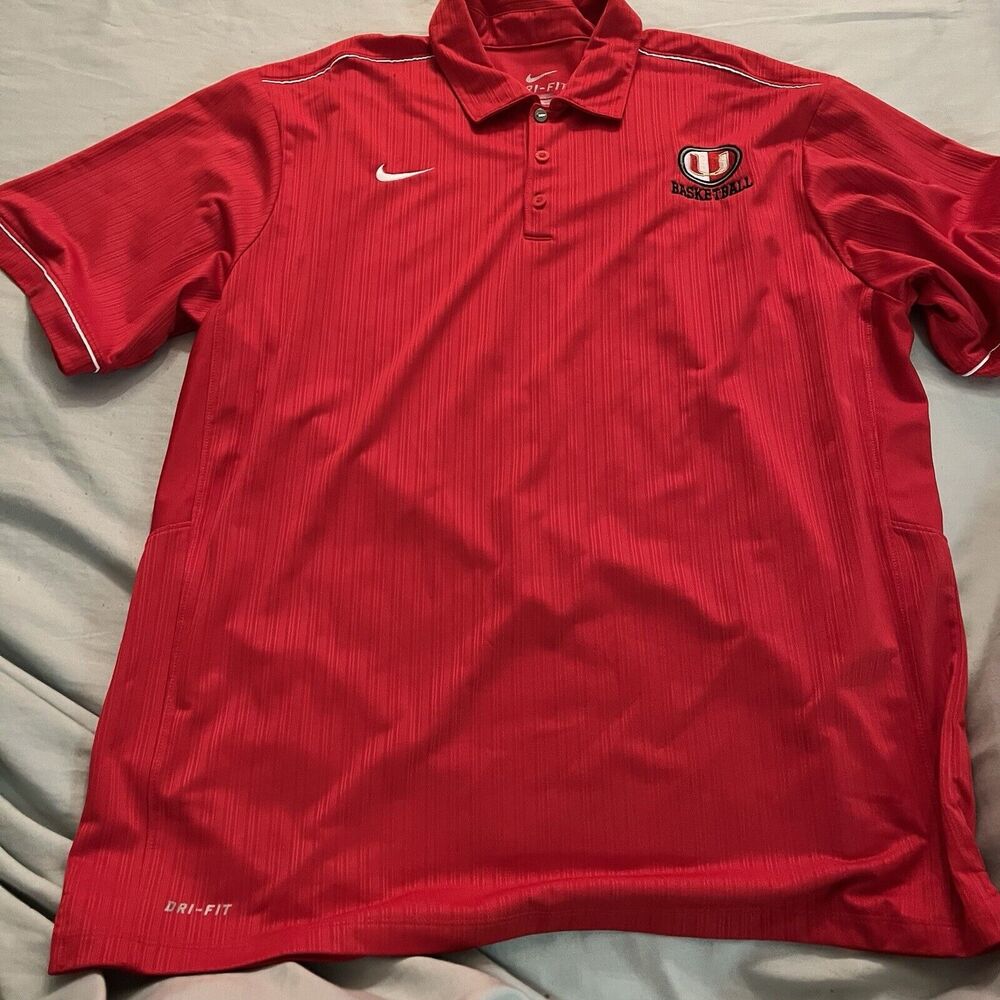 Nike Dri-Fit Mens Red Short Sleeve U Of Basketball Polo Shirt Size X Large